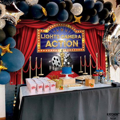 KatchOn, XtraLarge Lights Camera Action Backdrop - 72x44 Inch |Movie Theme Party Decoration | Hollywood Theme Party Decorations | Lights Camera Action Decorations | Hollywood Movie Night Backdrop