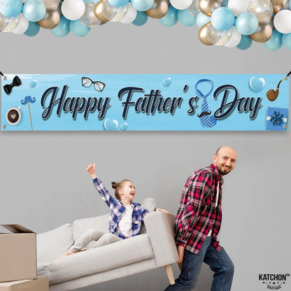 KatchOn, Happy Fathers Day Banner - XtraLarge, 120x20 Inch | Happy Fathers Day Yard Banner, Happy Fathers Day Decorations for Party | Happy Fathers Day Backdrop, Blue Father's Day Decorations Outside