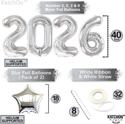 Katchon, Giant 2026 Balloons silver - 40 Inch | 2026 Graduation Decorations, Star Foil Balloons for Grad Party Decoration 2026, Graduation Decor, Graduation Balloons, Graduation Party Decorations 2026