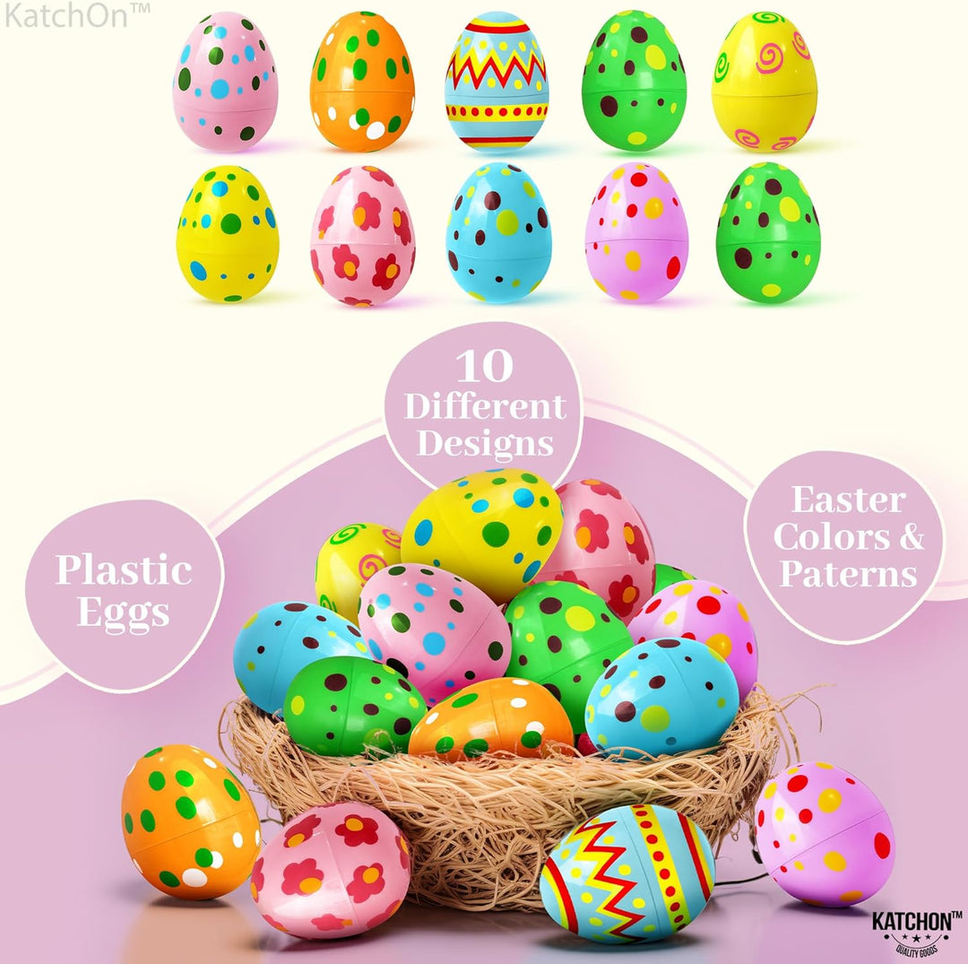KatchOn, 30 Pcs Empty Plastic Easter Eggs - Easter Party Decorations | Printed Easter Egg Shells | Easter Eggs Plastic Fillable for Easter Egg Hunt Eggs | Easter Decorations, Easter Basket Stuffers
