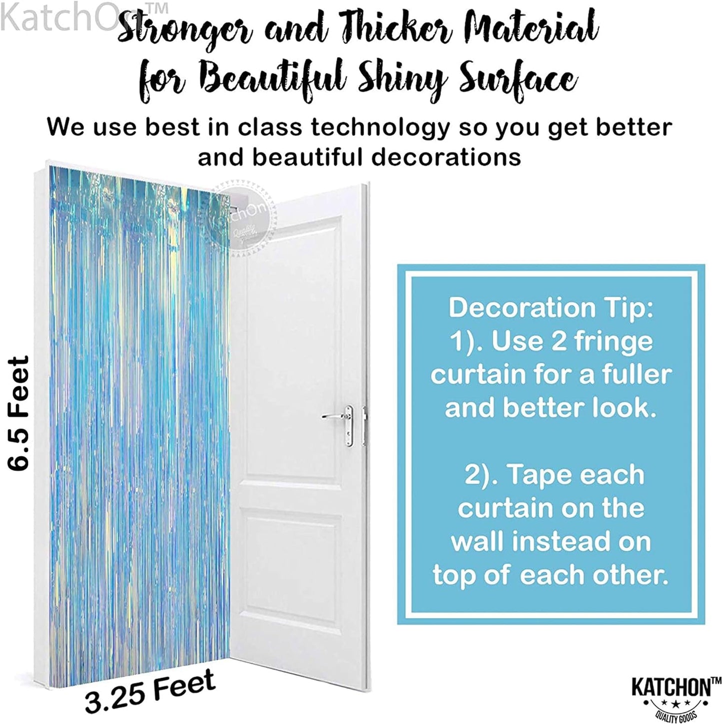 KatchOn, XtraLarge Neon Iridescent Streamers - 3.2x6.5 Feet Iridescent Party Decorations | Iridescent Fringe Curtain, Bachelorette Party Decorations | Iridescent Backdrop, Mermaid Birthday Decorations