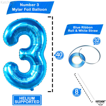 KatchOn, Giant Blue Number 3 Balloon - 40 Inch | Baby Shark Birthday Decorations Girls and Boys| Number Three Balloons for Under The Sea Party Decoration | Blue 3 Balloon, 3rd Anniversary Decorations