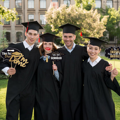 Graduation Decorations 2026 | Glitter Graduation Photo Props 2026 - Pack of 34 | Black and Gold Photo Props | Grad Photo Props for Congrats Grad Decorations | Graduation Party Decoration, KatchOn