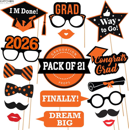KatchOn, Graduation Photo Booth Props - Pack of 21 | Grad Photo Props for Orange and Black Graduation Decorations 2026 | Graduation Props for Congrats Grad Decorations | Class of 2026 Decorations