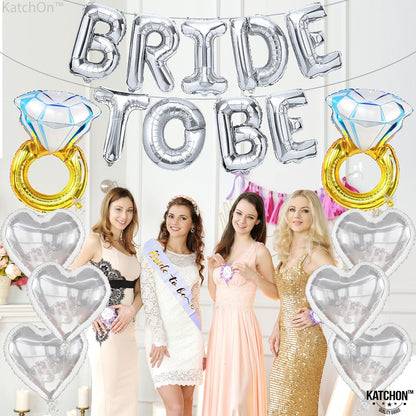 KatchOn, Huge Silver Bride To Be Balloons Set - Pack of 17 | Diamond Ring Balloon, Silver Bachelorette Party Decorations | Bride Balloons Bachelorette | Bachelorette Balloons, Bride To Be Decorations