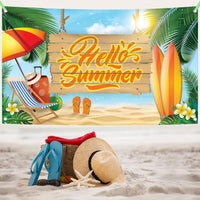 KatchOn Hello Summer Backdrop Banner – Tropical Beach Party Decorations | Pool Party Decorations, Hawaiian Luau Party Decorations, Summer Party Decorations, Summer Theme Party Decor