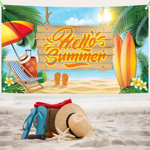 KatchOn Hello Summer Backdrop Banner – Tropical Beach Party Decorations | Pool Party Decorations, Hawaiian Luau Party Decorations, Summer Party Decorations, Summer Theme Party Decor