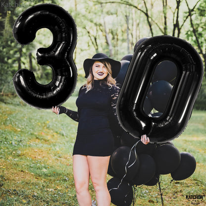 Katchon, Black 30 Balloon Numbers - 40 Inch | Black 30th Birthday Balloons | 30th Birthday Decorations for Him & Her | Black Birthday Decorations | 30th Anniversary Decoration