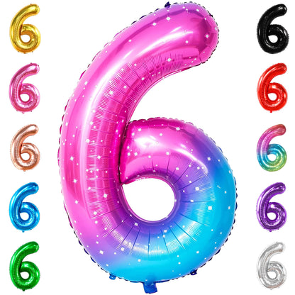 KatchOn, Giant Rainbow Number 6 Balloon - 40 Inch | Galaxy Number 6 Balloon | 6th Birthday Decorations For Girls, Boys | Number Six Birthday Balloon for 6th Birthday Decorations