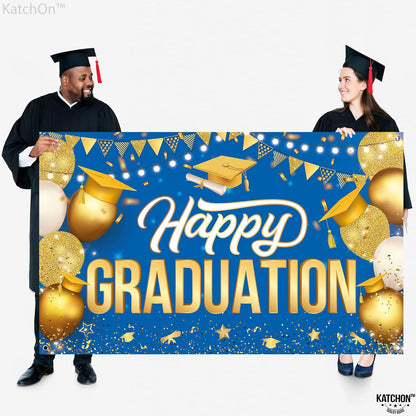 Katchon, Happy Graduation Banner Gold and Blue - Xtralarge, 72x44 Inch | Graduation Backdrop 2026, Graduation Decorations Class of 2026 | Congratulations Banner for 2026 Graduation Party Decorations