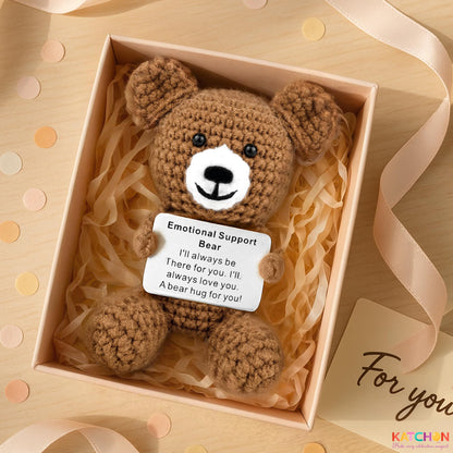 KatchOn, Emotional Support Crochet Teddy Bear | Crochet Animals with Positive Messages | Positive Crochet Animals, Coworker Gifts | Stuffed Animal | Emotional Support Bear