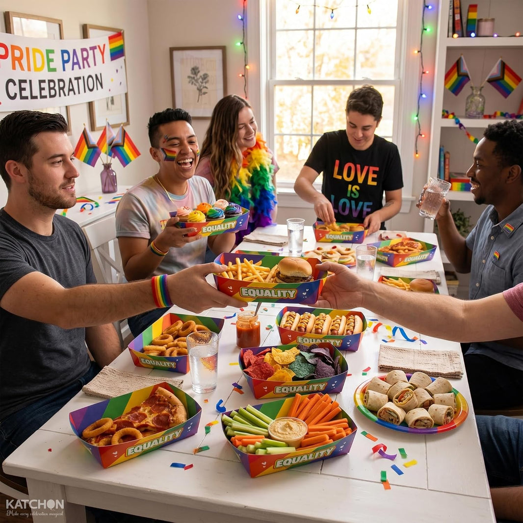 KatchOn, Pride Food Tray Disposable - Pack of 50 | Paper Boats for Rainbow Party Decorations, Pride Decorations | Nacho Serving Container for Rainbow Decoration, Gay Decor, LGBT Pary Supplies