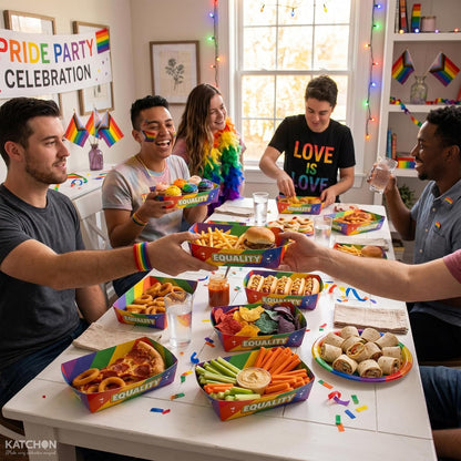 KatchOn, Pride Food Tray Disposable - Pack of 50 | Paper Boats for Rainbow Party Decorations, Pride Decorations | Nacho Serving Container for Rainbow Decoration, Gay Decor, LGBT Pary Supplies