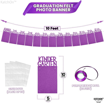 KatchOn, Felt K-12 Purple Graduation Photo Banner 5x7 - Large, 10 Feet | Congrats Grad Banner, Purple Graduation Decorations Class of 2026 | Grad Picture Display, Graduation Decorations 2026