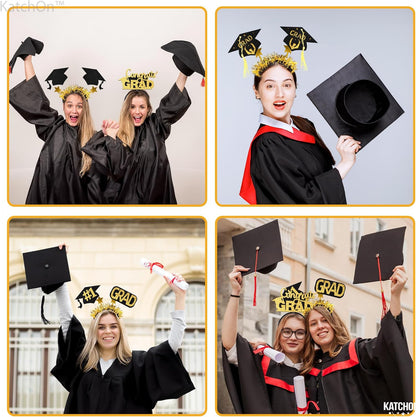 KatchOn Graduation Decorations 2026 | Black and Gold Congrats Grad Graduation Cap Headband - Pack of 6 | Felt Graduation Headbands | Headband for Graduation Cap | Graduation Party Favors 2026