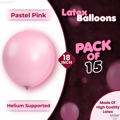 KatchOn, Large Pink Balloons - 18 Inch, Pack of 15 | Pastel Pink Balloons for Princess Birthday Decorations, Birthday Decorations For Women | Baby Shower | Graduation Decoration Balloon