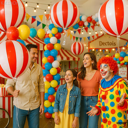 KatchOn, Huge Red and White Carnival Balloons - 22 Inches, Pack of 6 | Red and White Striped Balloon for Carnival Decoration | Circus Balloons For Birthday, Retro, 70s, Circus Theme Party Decorations