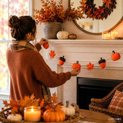KatchOn Happy Fall Banner, Pumpkin Garland with Maple Leaves and Wood Beads