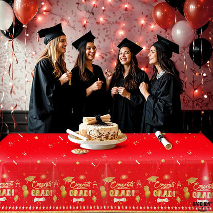 KatchOn, Red and Gold Grad Tablecloth - XtraLarge 54x108 Inch, Pack of 3 | Congrats Grad Tablecloth | Red and Gold Graduation Decorations 2026 | 2026 Graduation Table Decorations