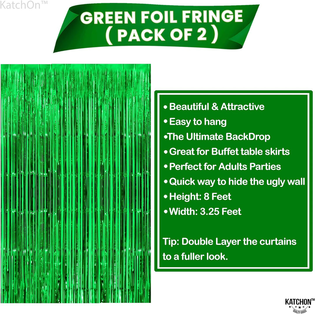 KatchOn XtraLarge Green Streamers Party Decorations - 8x3.2 Feet, Pack of 2 | Green Door Streamers, Jungle Party Decorations | St Patricks Day Decorations | Green Fringe Backdrop, Football Decorations