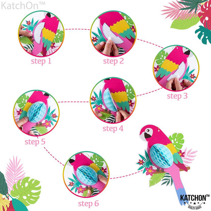 KatchOn, Big Tropical Birds Honeycomb Cutouts - Pack of 6, | Tropical Party Decorations, Hawaiian Party Decorations | Jungle Birds, Luau Party Decorations | Tropical Birds for Rainforest Decorations