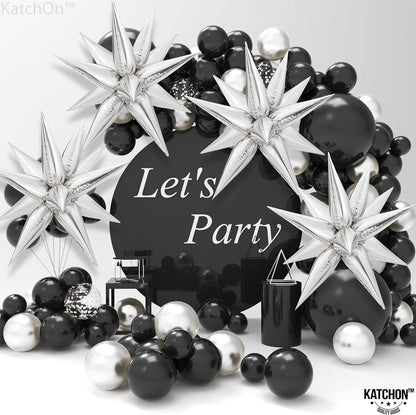 KatchOn, Silver Star Balloons Metallic - 26 Inch, 50 Pieces | Silver Star Foil Balloons, Silver Spike Balloons for Silver Themed Party Decorations | Silver Starburst Balloon, Star Explosion Balloon