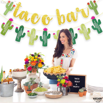KatchOn, Taco Bar Banner for Cactus Party Decorations - Glitter, No DIY | Taco Party Decorations | Taco Bar Sign for Taco Bar Decorations | Fiesta Party Decorations | Mexican Themed Party Decorations