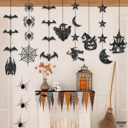 KatchOn Glitter Black Halloween Garland, Pack of 10