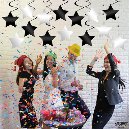 KatchOn, Black and Silver Star Hanging Swirls- Pack of 32 | Black and Silver Party Decorations | Birthday Party Decorations, Star decor for party | Graduation Decorations 2025