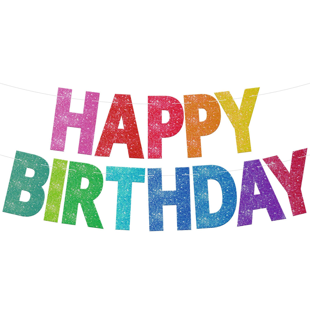 KatchOn, Rainbow Happy Birthday Banner - Glitter, 10 Feet | Happy Birthday Sign for Backdrop | Rainbow Birthday Decorations | rainbow Party Decorations, Kids birthday Party Supplies