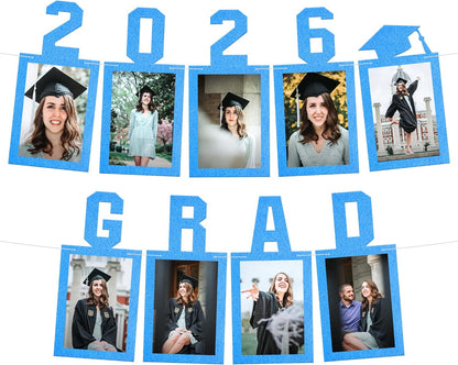 KatchOn, Blue Graduation Photo Banner 2026 - Large, 10 Feet, 2026 Grad Banner | Graduation Banner 2026 Personalized | Felt Graduation Picture Banner for Graduation Decorations Class of 2026