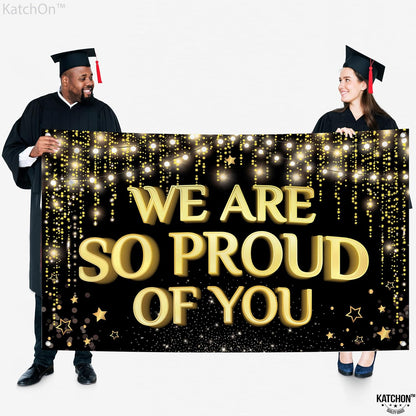 KatchOn, We Are So Proud of You Banner - 72x44 Inch, Black Gold Graduation Banner | Congratulations Backdrop, Graduation Decorations Class of 2024 | Congratulations Banner, Congratulations Decorations