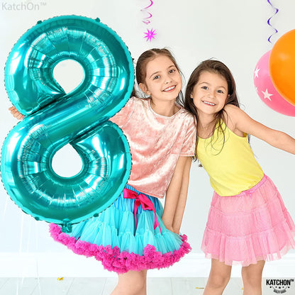KatchOn, Giant Blue Teal Number 8 Balloons - 40 Inch || Aqua Teal Number Balloons for Happy 8th Birthday Decorations for Girls & Boys | Balloon For 8 Happy  Anniversary Decorations