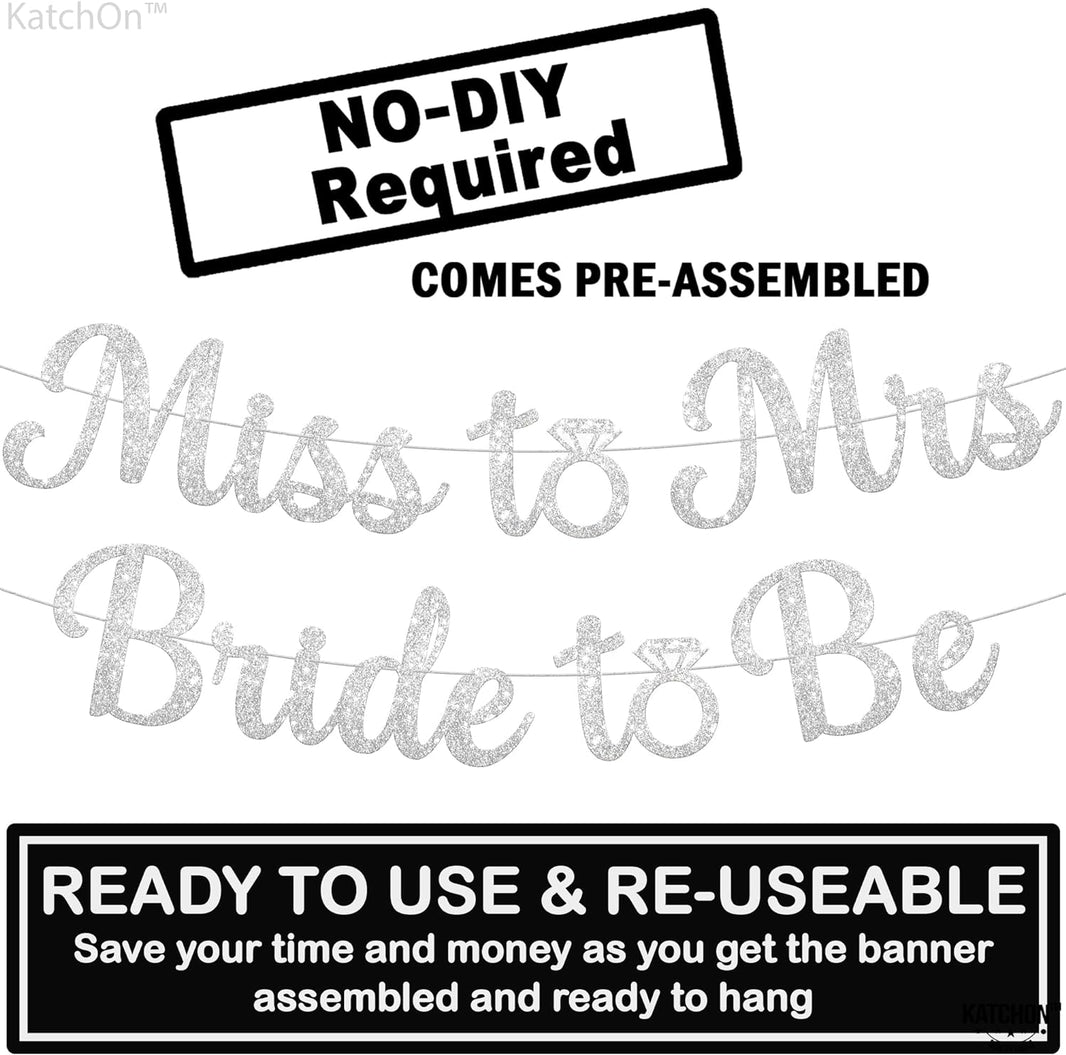 KatchOn, Silver Miss to Mrs Bride to Be Banner - Glitter, 10 Feet, No DIY | Miss to Mrs Banner for Bridal Shower Decorations | Bride To Be Sign, Bachelorette Party Decorations, Bride To Be Decorations