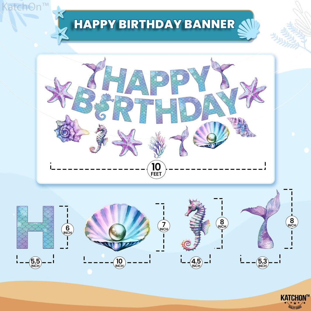 KatchOn, Blue Happy Birthday Banner - 10 Feet, No DIY | Happy Birthday Sign,mermaid party decorations | Mermaid Birthday Banner for Under The Sea Party Decorations | Mermaid Birthday Decorations