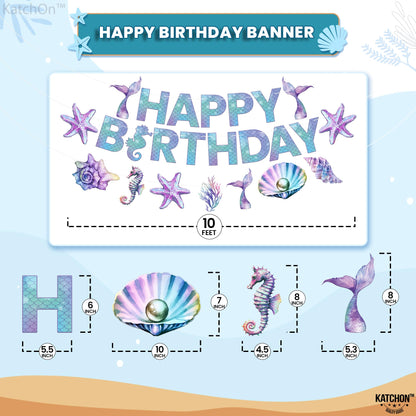 KatchOn, Blue Happy Birthday Banner - 10 Feet, No DIY | Happy Birthday Sign,mermaid party decorations | Mermaid Birthday Banner for Under The Sea Party Decorations | Mermaid Birthday Decorations