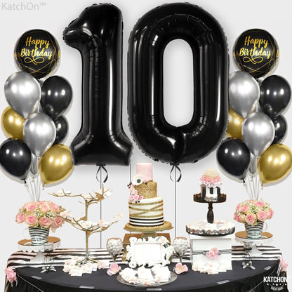 KatchOn, Giant Black 10 Balloon Number - 40 Inch | 10th Birthday Decorations | Black 10th Birthday Balloons for 10 Birthday Decorations Black | Black Number 10 Balloons