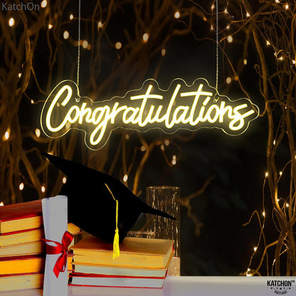 KatchOn, Congratulations Neon Sign for Backdrop - 16.5 Inch USB Powered with Switch | Hanging Congratulations Light Up Sign for Graduation Decorations Class Of 2024 | Graduation Party Decorations 2024