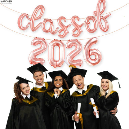 KatchOn, Rose Gold Class of 2026 Balloons Banner - Script, 16 Inch | Graduation Balloons for Rose Gold Graduation Decorations 2026 | Class Of 2026 Decorations, Graduation Party Decorations