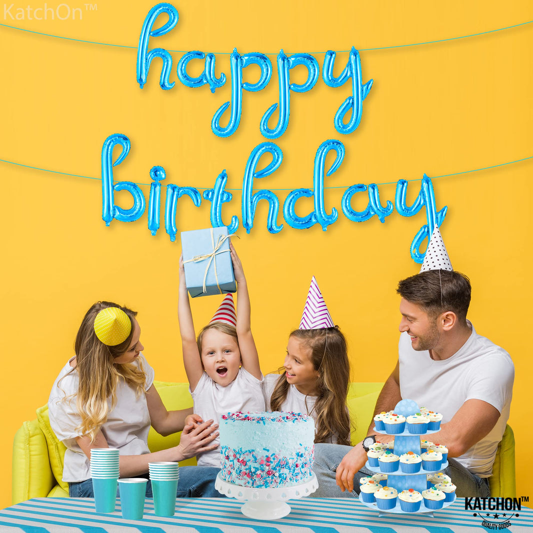 KatchOn, Blue Happy Birthday Balloon Banner - 16 Inch Happy Birthday Cursive Sign, Blue happy Birthday Banner, blue birthday Decorations | birthday Balloon for Birthday Party Supplies