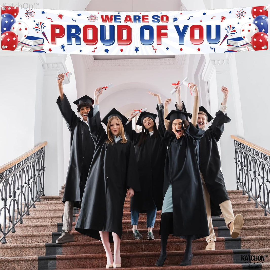 KatchOn, We Are So Proud of You Banner - XtraLarge, 120x20 Inch | Graduation Yard Banner for 2026 Graduation Decorations | Red and Blue Graduation Decorations 2026