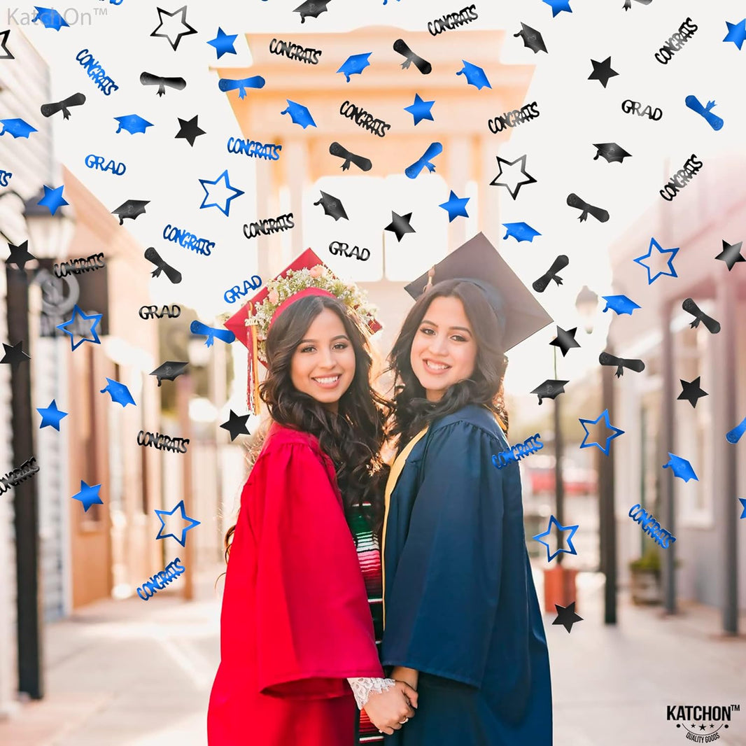 KatchOn, Blue and Black Graduation Confetti 2024 - Shiny, Pack of 1300 | Congrats Grad Confetti 2024, Graduation Decorations Class of 2024 | Graduation Table Confetti 2024 | Graduation Party Decor
