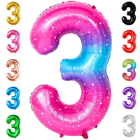KatchOn, Rainbow Number 3 Balloon - 40 Inch, Pink Blue | 3rd Birthday Decorations for Girls | Unicorn Party Decorations, Galaxy Party decorations