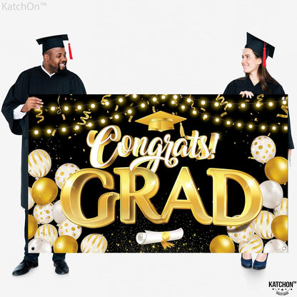 KatchOn, XtraLarge Congrats Grad Banner - 72x44 Inch, Graduation Banner | Congratulations Backdrop | Black and Gold Backdrop | Graduation Decorations 2026