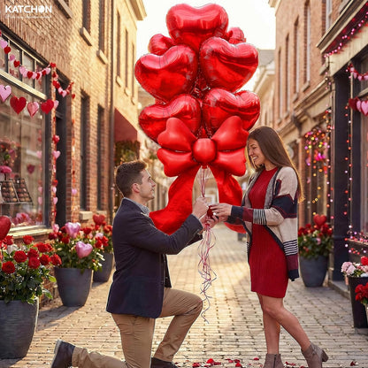 KatchOn Red Heart & Bow Foil Balloons Set, Pack of 9 | Valentines Day Decorations Party | Heart Shaped Balloons Red Bow Balloons | Valentine Decorations | Valentines Day Balloons