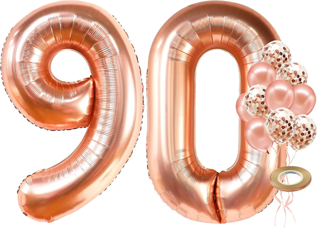 KatchOn, Rose Gold 90 Balloon Numbers - 40 Inch | Rose Gold 90th Birthday Balloons with Confetti for 90th Birthday Decorations for Women | 90 balloons for 90th Happy Anniversary Decorations