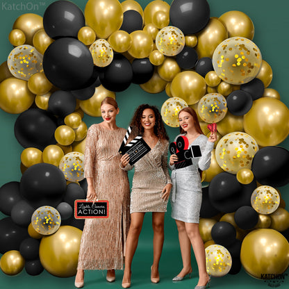 Black and gold with confetti Latex Balloons