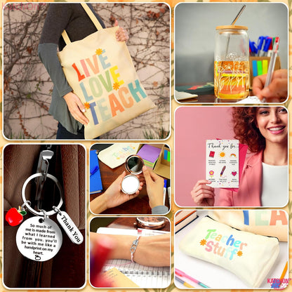 KatchOn Teacher Appreciation Gifts for Women - Unique Teacher Birthday and Back to School Thank You Gifts with Tumbler, Tote Bag, Pouch, Keychain, Bracelet, Compact Mirror, and Thank-You Card