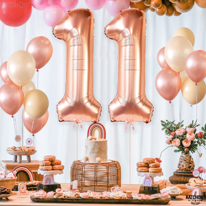 KatchOn, Giant Rose Gold 11 Balloons Number - 40 Inch | Happy 11th BirthdayParty Decorations for Girls | Rose Gold 11 Balloon for 11 Year Old Girl Birthday Decorations | Anniversary Supplies