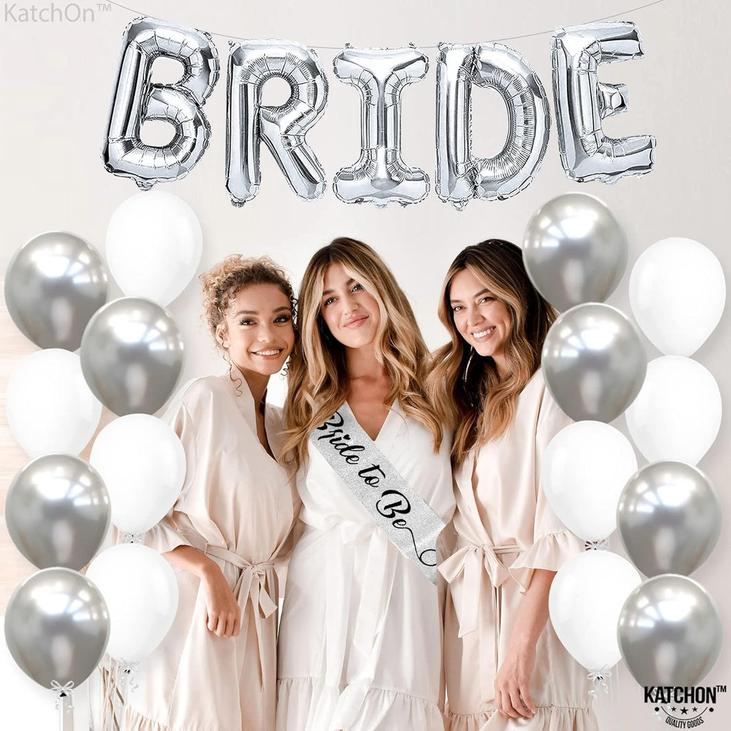 KatchOn, Silver Bride Balloons Set - 16 Inch, Pack of 23 | Bride Decorations | Bride Balloons Silver for Silver Bachelorette Party Decorations | Bachelorette Balloons for Bridal Shower Decorations